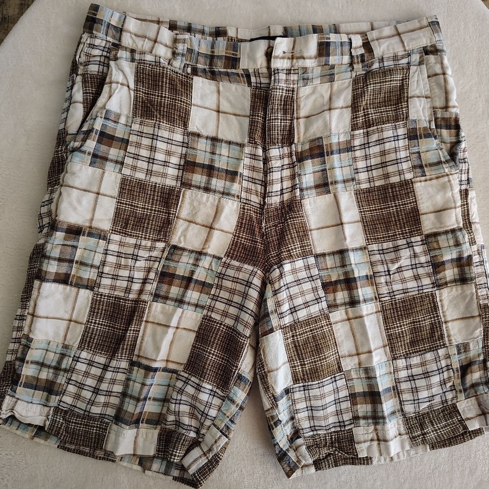 Club Room Men's Patchwork Plaid Shorts - Brown and Cream